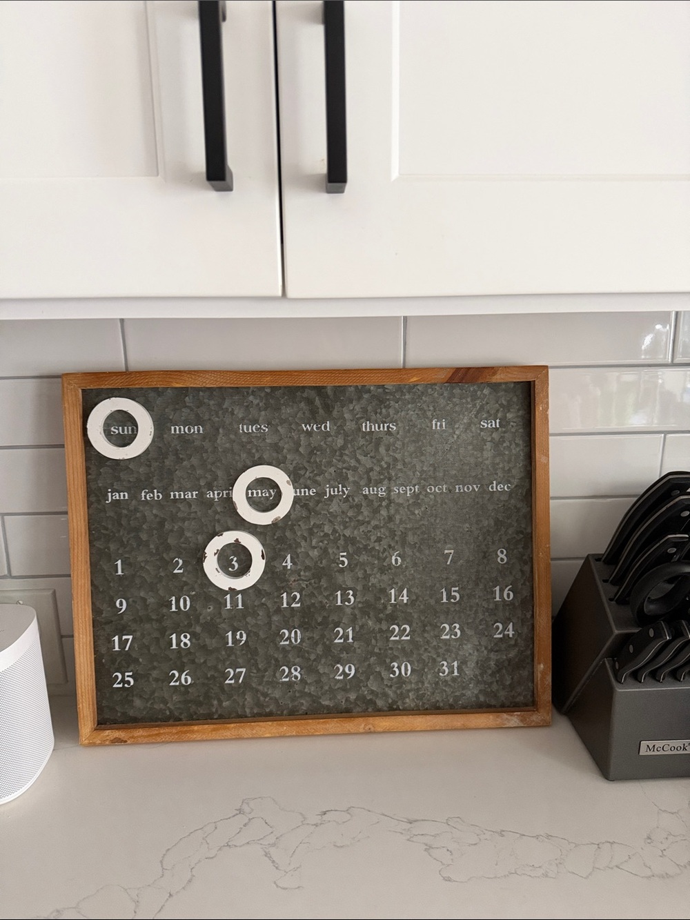 Magnetic Perpetual Calendar - Galvanized Metal & Wood Frame
